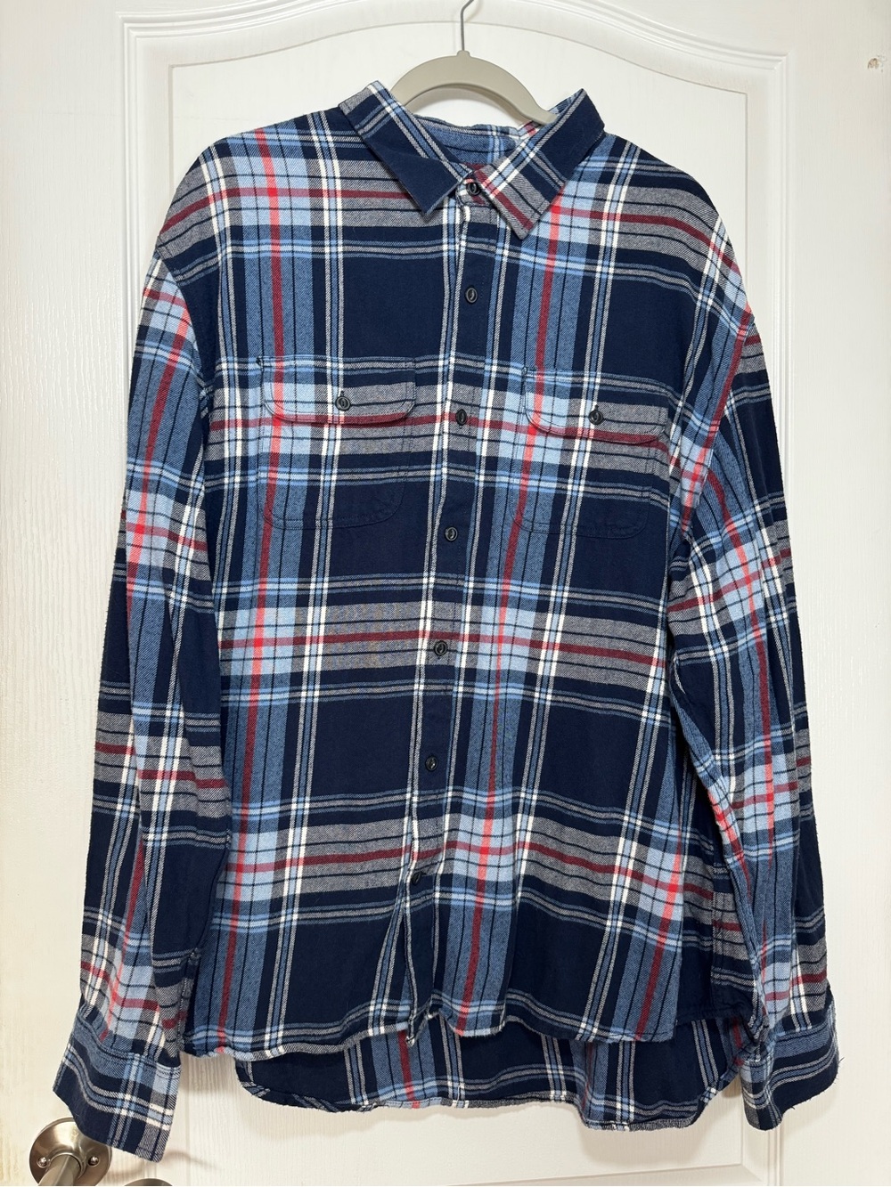 Old Navy Navy, Light Blue & Red Plaid Button-Down Shirt #1812